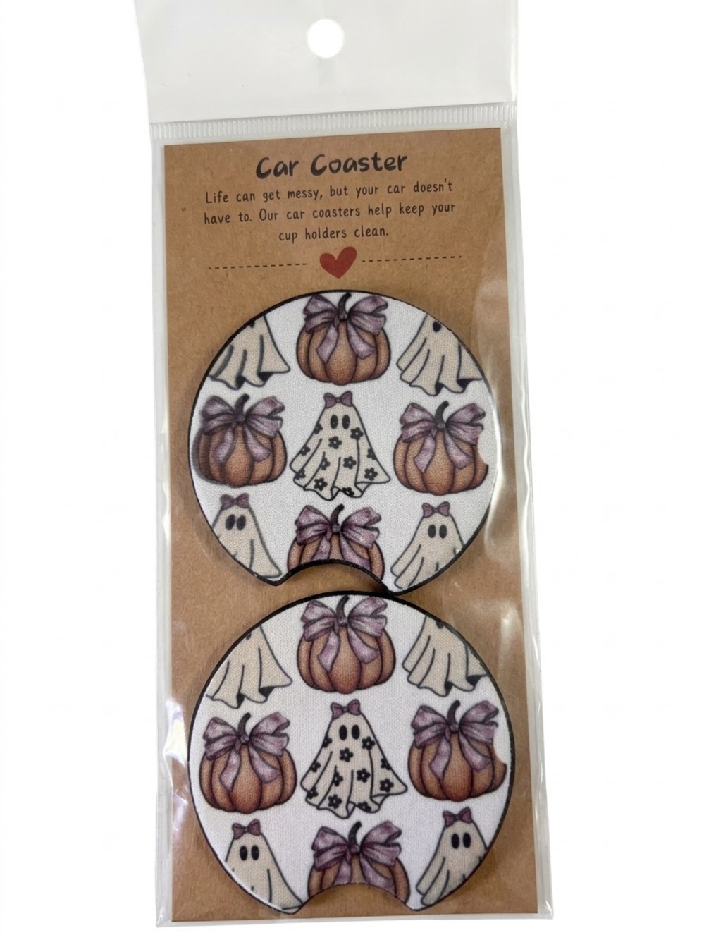 Hand Crafted Ghost & Pumpkin Car Coasters - NEW